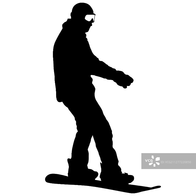 黑色剪影滑雪板上的白色背景插图。黑色剪影滑雪板上的白色背景插图图片素材