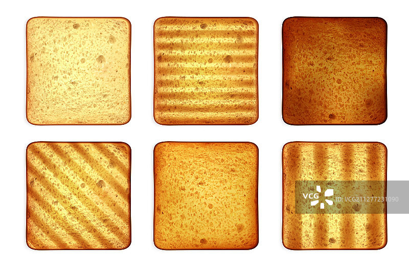一套方形烤面包面包与不同的模式和顶部的空白背景矢量插图现实图像图片素材