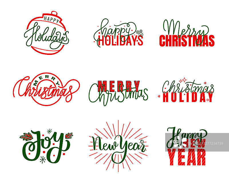 快乐和快乐的节日，圣诞快乐的字母，手绘涂鸦文字。圣诞印刷字体的贺卡和创意明信片设计，矢量。节日快乐，圣诞快乐图片素材