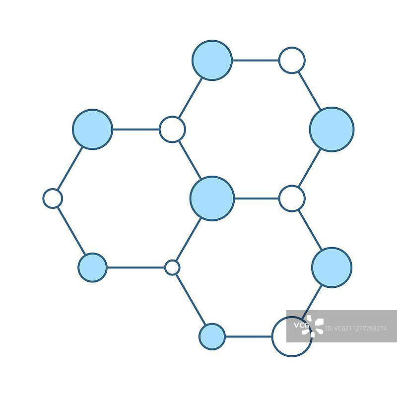 化学六角连接的图标。细线与蓝色填充设计。矢量插图。图片素材