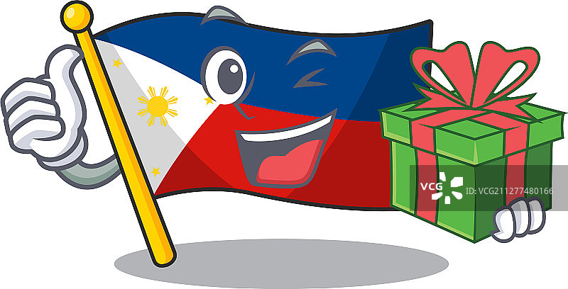 吉祥物卡通快乐旗菲律宾与礼物图片素材