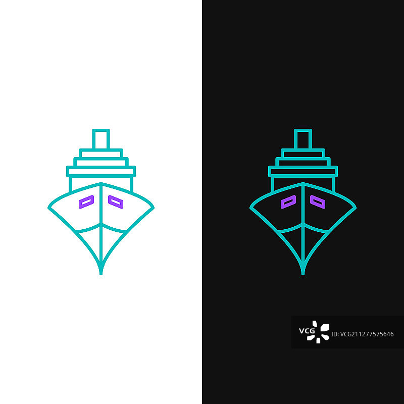 绿色和紫色线的货船图标隔离图片素材