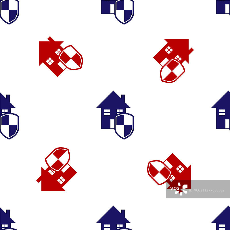 蓝色和红色的房子在保护图标隔离图片素材