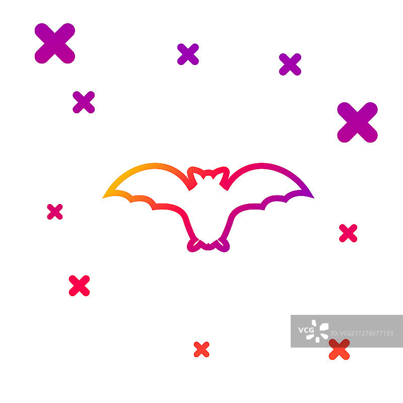 彩色线飞行蝙蝠图标隔离在白色图片素材