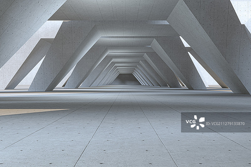 白色几何体走廊隧道 三维渲染图片素材