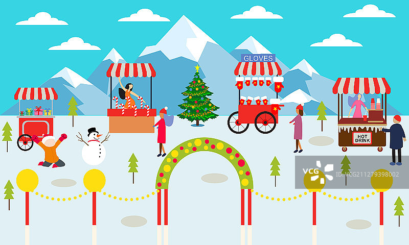 冬季城市和圣诞市场的横幅图片素材