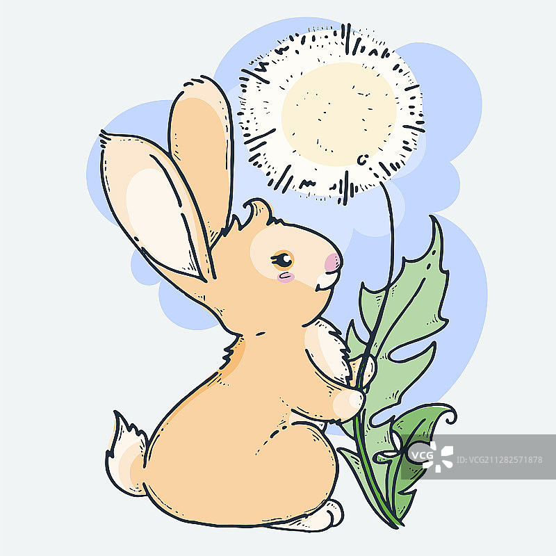 可爱的小兔子和蒲公英卡通手图片素材