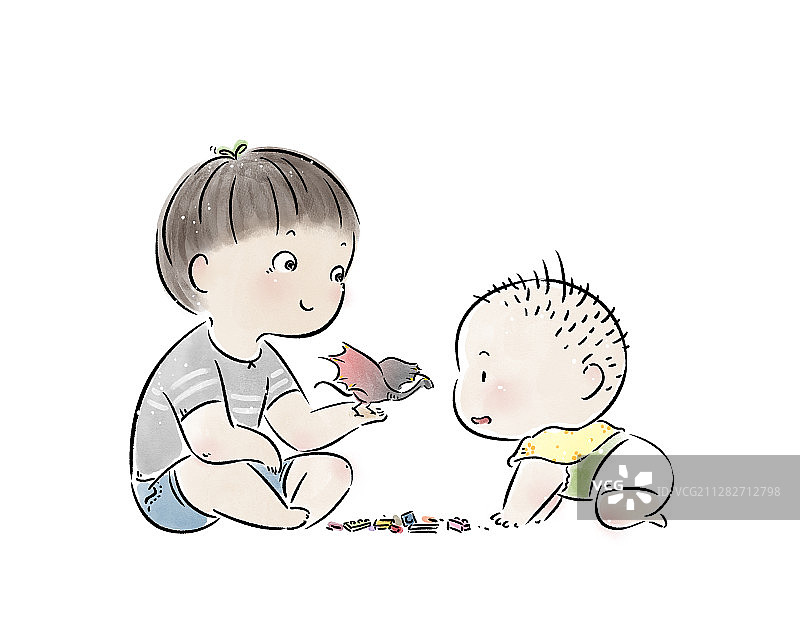 小男孩和婴儿玩游戏图片素材