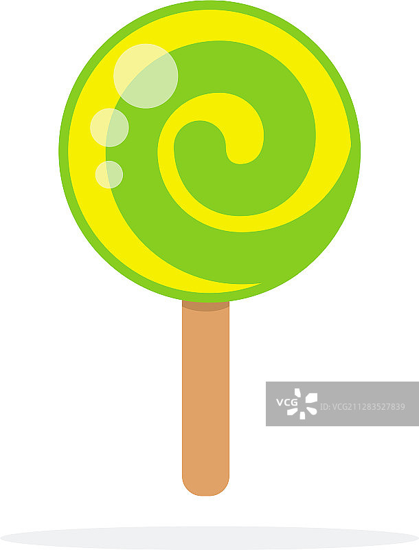 绿色圆形棒棒糖在棒子上旋转，扁平孤立图片素材
