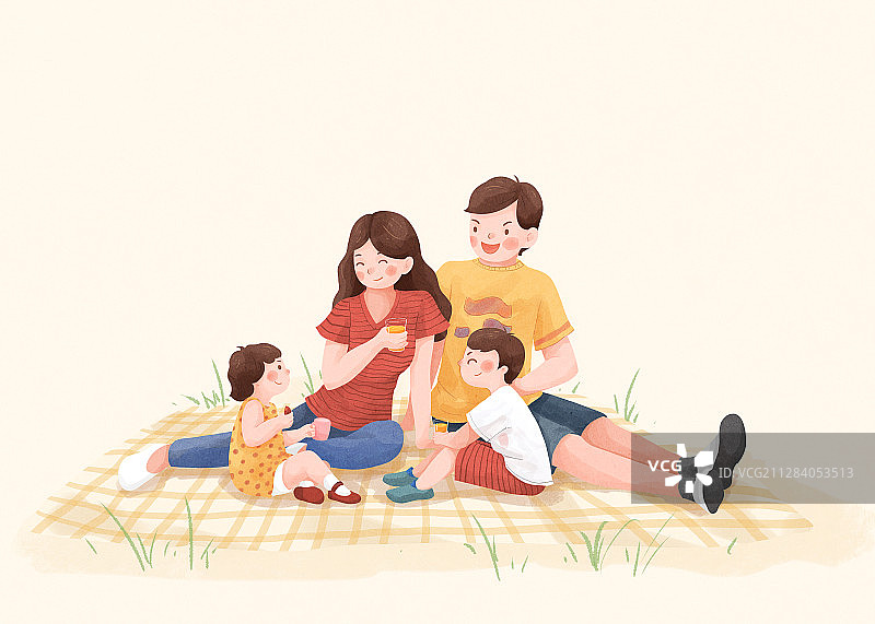 草地上野餐的一家人2图片素材