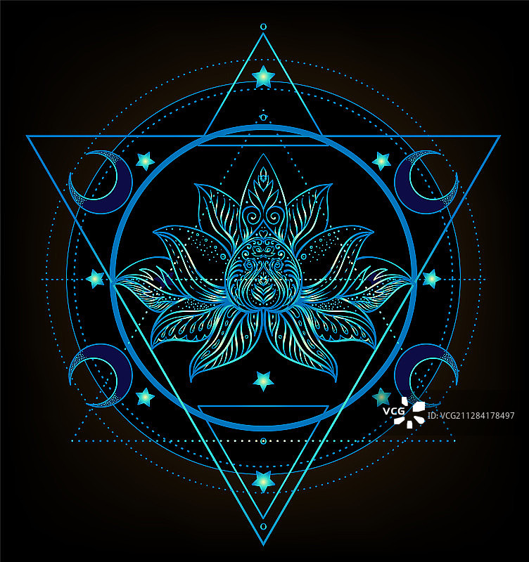 神圣的几何学和boo符号设置阿育吠陀标志图片素材