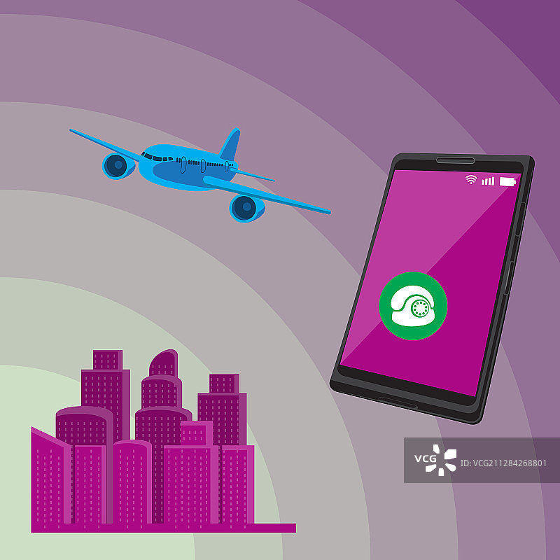 智能手机飞机城市旅行图标孤立图片素材
