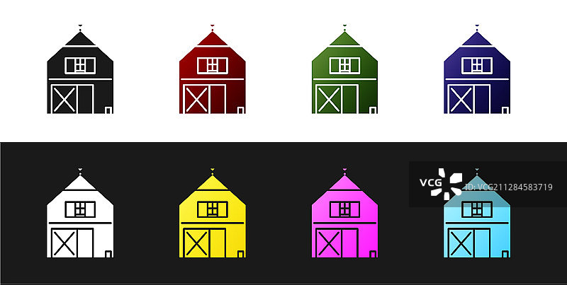 设置农场房子概念图标孤立在黑色和图片素材