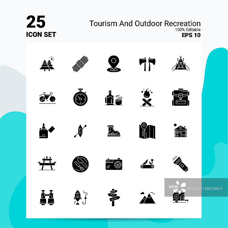 25个旅游和户外娱乐图标设置100图片素材