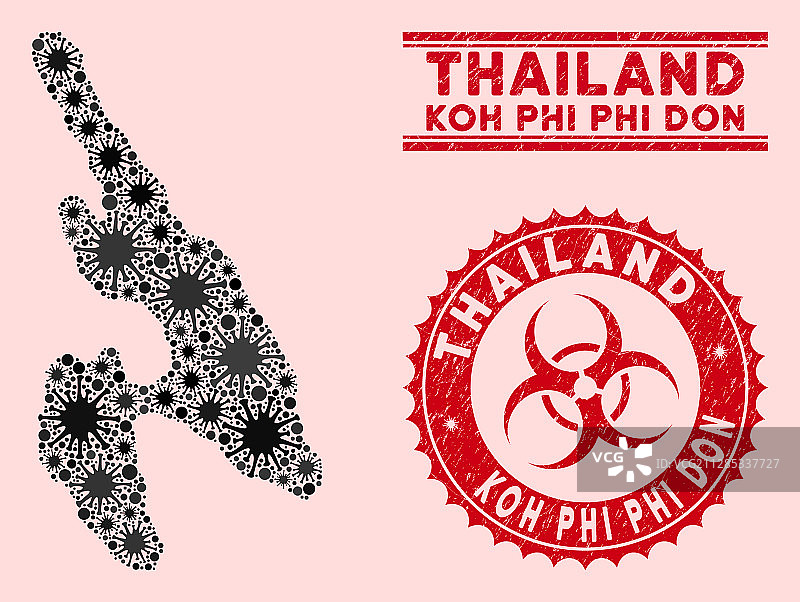 冠状病毒马赛克koh phi don地图与纹理图片素材