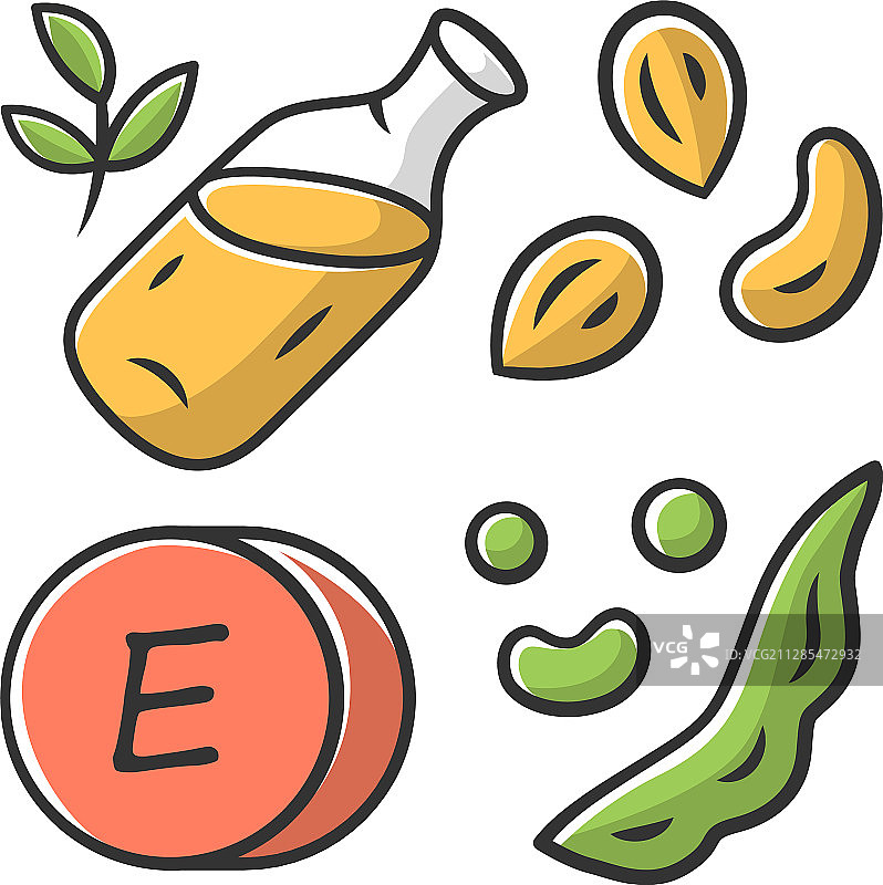维生素e颜色图标花生，豌豆和豆籽图片素材