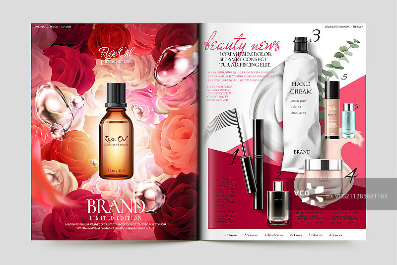 时尚美妆杂志与玫瑰花装饰元素图片素材