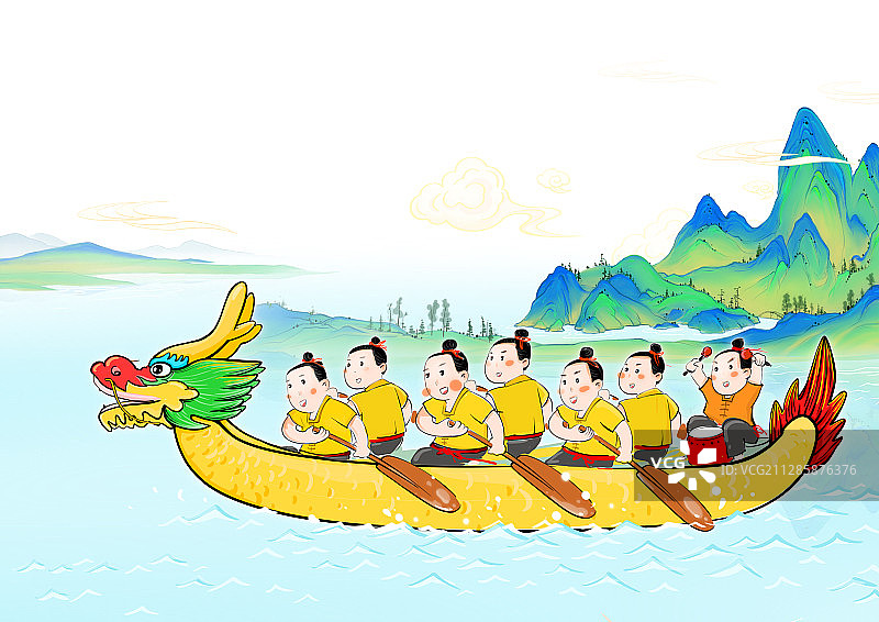 亚洲传统节日端午节插画划龙舟比赛图片素材