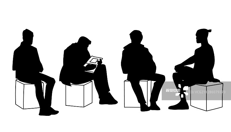 男人们摆出不同的姿势坐着图片素材