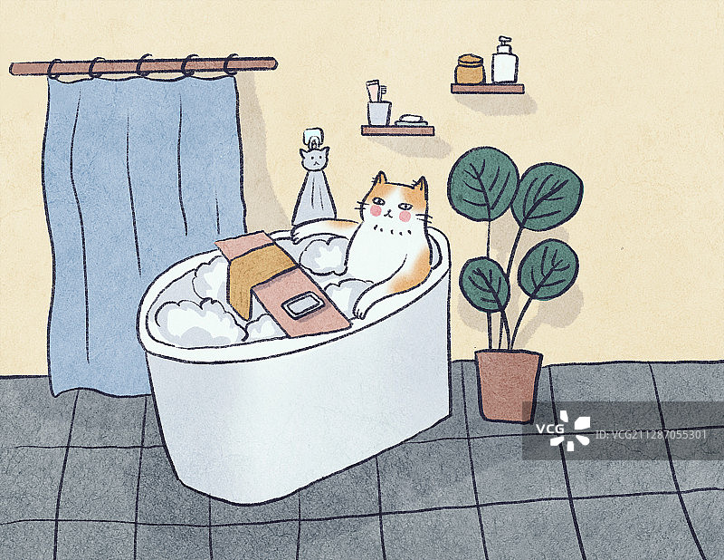 在浴室的浴缸中享受泡澡的生活图片素材