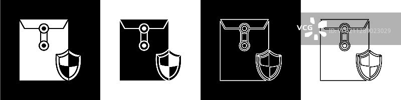 设置信封与盾牌图标隔离在黑色图片素材