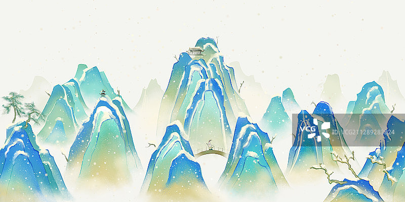 中国风古典唯美冬天山水画图片素材