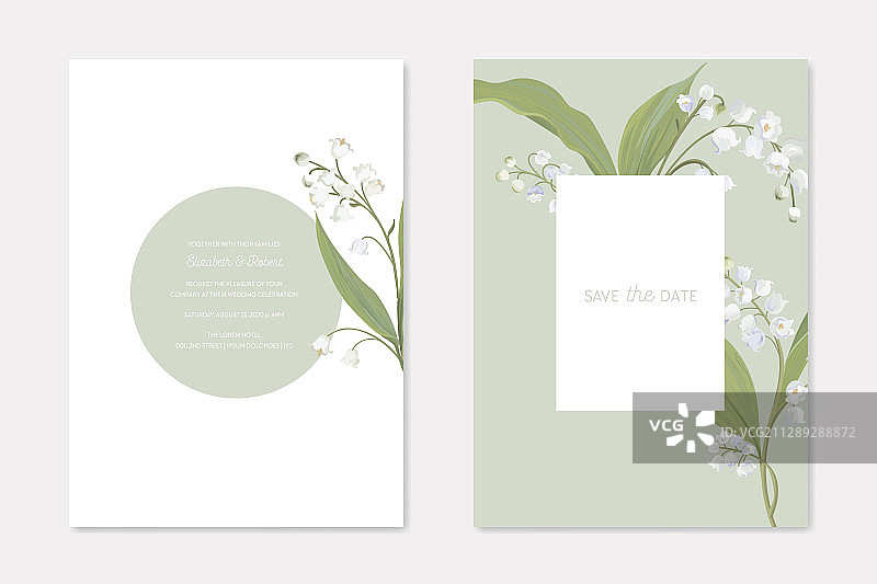 婚礼邀请卡与花卉设计套装图片素材