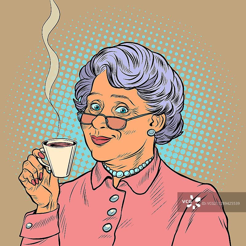 老妇人喝咖啡图片素材