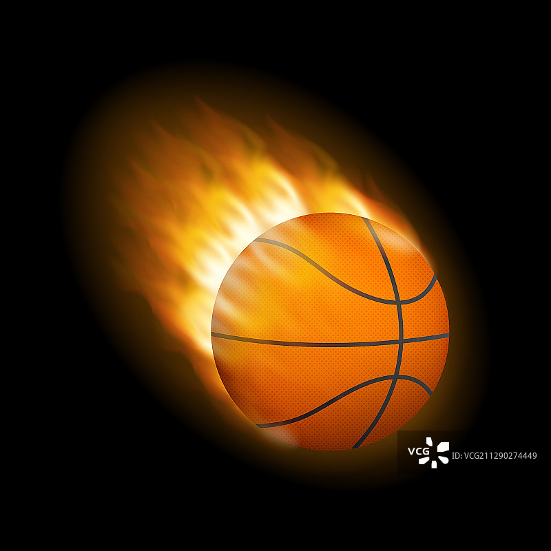 火焰燃烧篮球与背景黑色图片素材