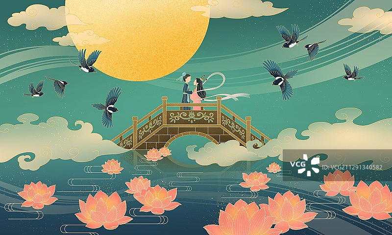 中国传统节日七夕插画图片素材