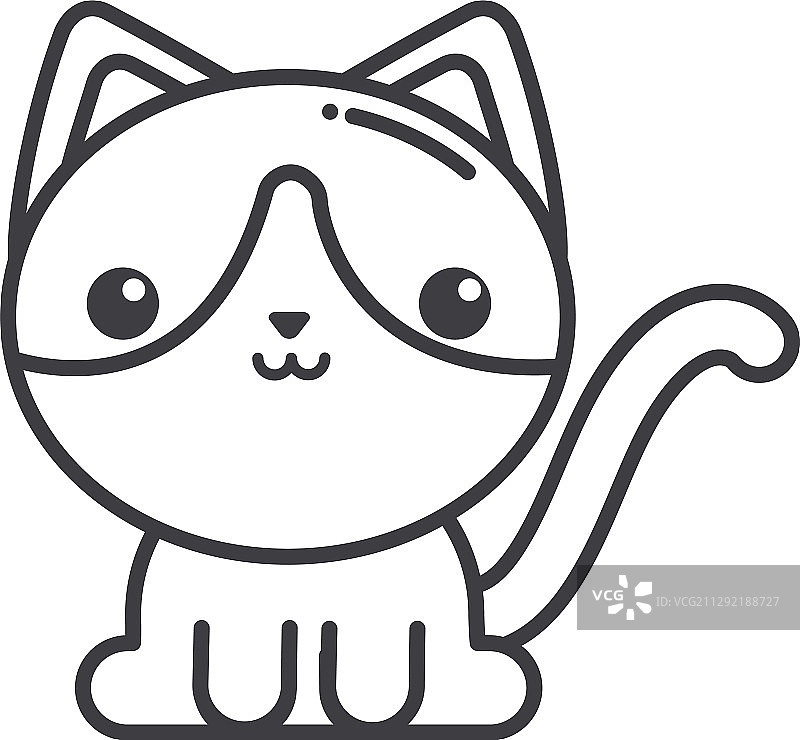 可爱的猫在白色的背景线风格图标图片素材