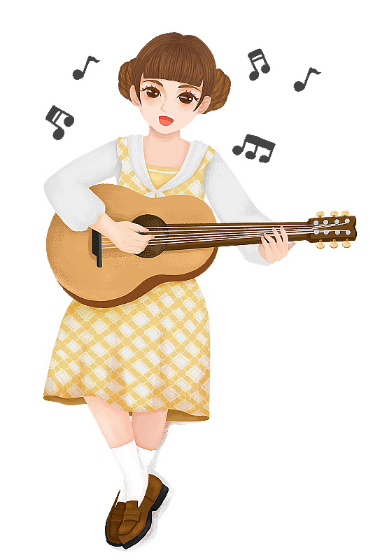 抱着吉他弹唱的女孩图片素材
