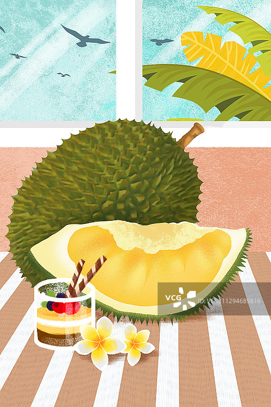 热带水果榴莲和西式甜点图片素材