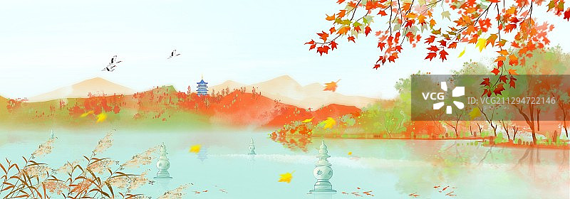 二十四节气秋分杭州西湖雷峰塔图片素材