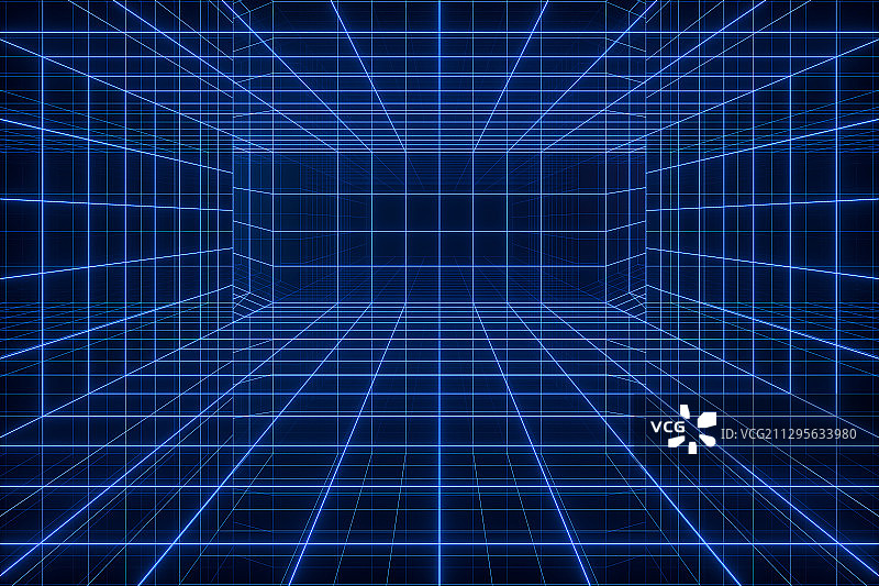 霓虹发光线条隧道 3D渲染图片素材
