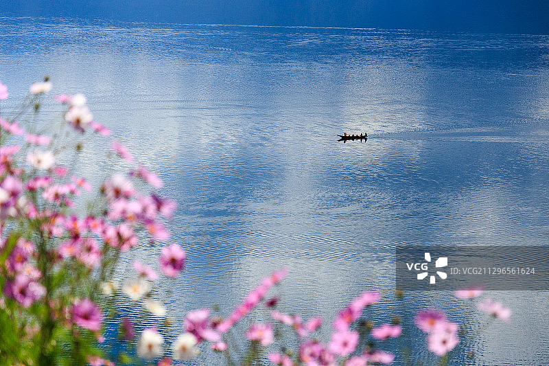开满鲜花的泸沽湖图片素材
