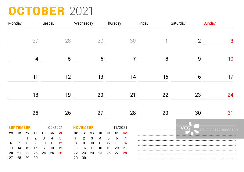 2021年10月业务的日历模板图片素材