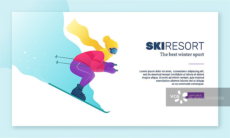 滑雪胜地网站旗帜在平坦的风格图片素材