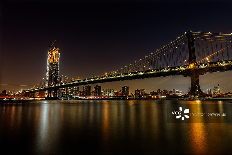 悬索桥夜景，纽约市，美国图片素材