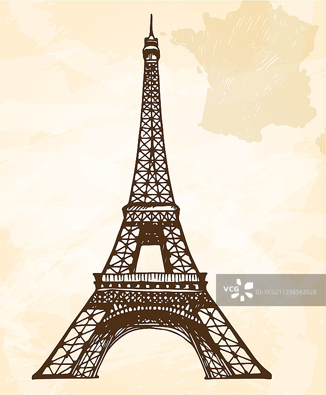 法国巴黎的老式埃菲尔铁塔，米黄色图片素材