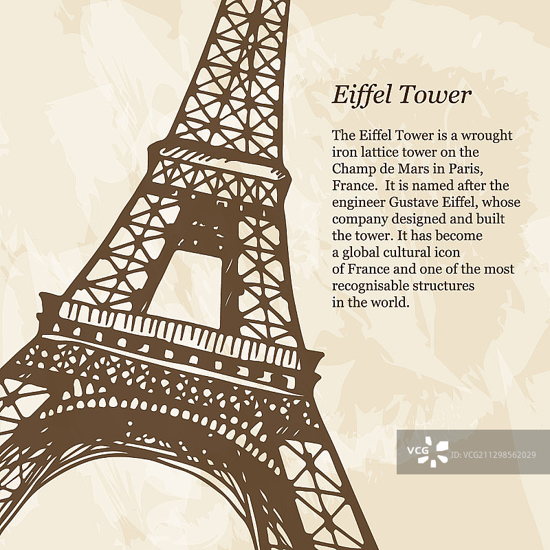 法国巴黎埃菲尔铁塔，古董手绘图片素材
