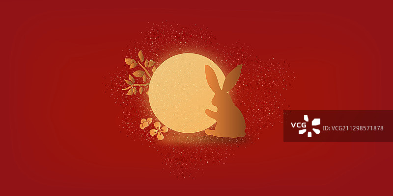 中国风红色兔子抱着月亮图案图片素材