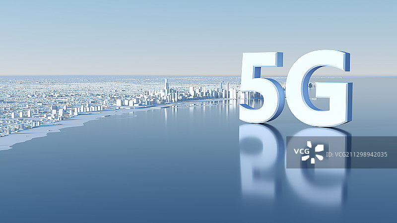 三维渲染的5G字体和白色城市图片素材