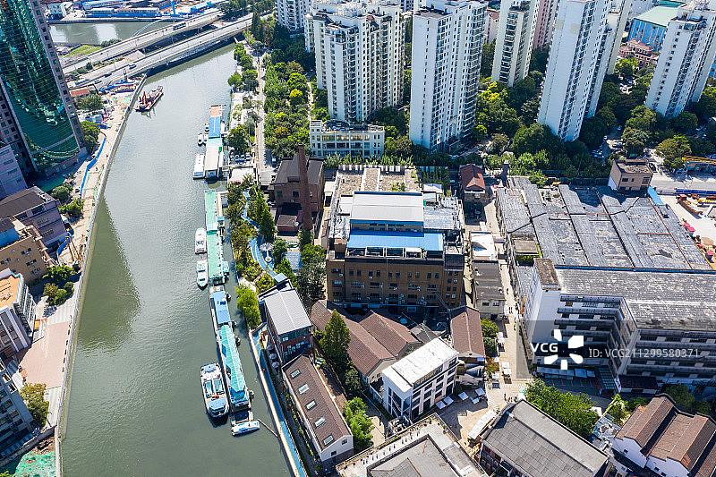 上海莫干山路苏州河旁的m50创意园俯拍图片素材