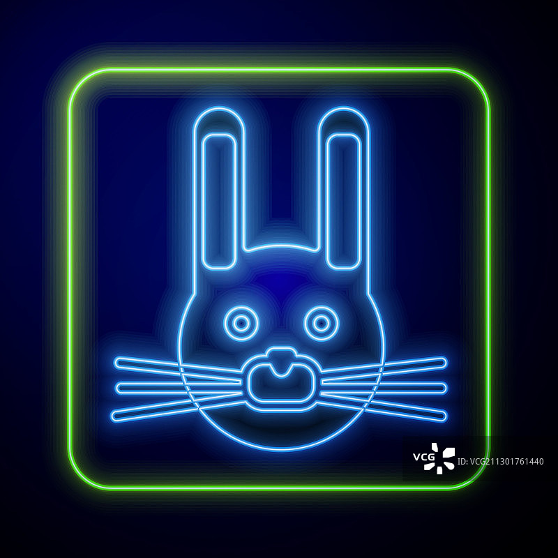 发光的霓虹灯复活节兔子图标孤立在蓝色图片素材