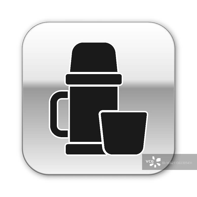 黑色热水瓶容器和杯子图标隔离图片素材