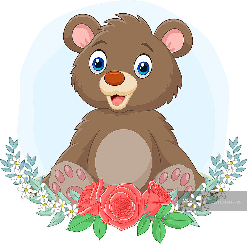 卡通小熊坐在花的背景图片素材