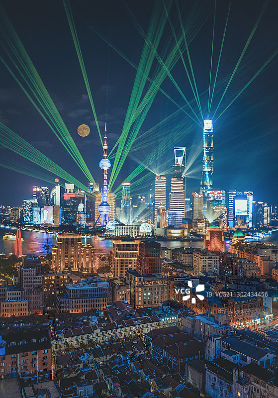 上海国庆激光秀图片素材