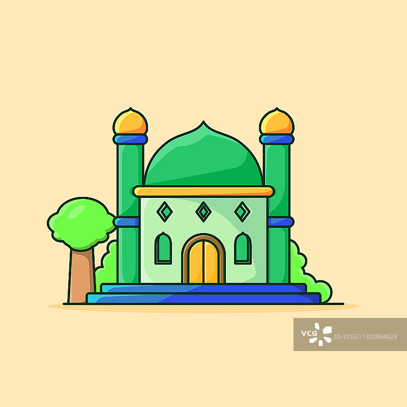 清真寺-卡通祈祷室可爱的平风格图片素材