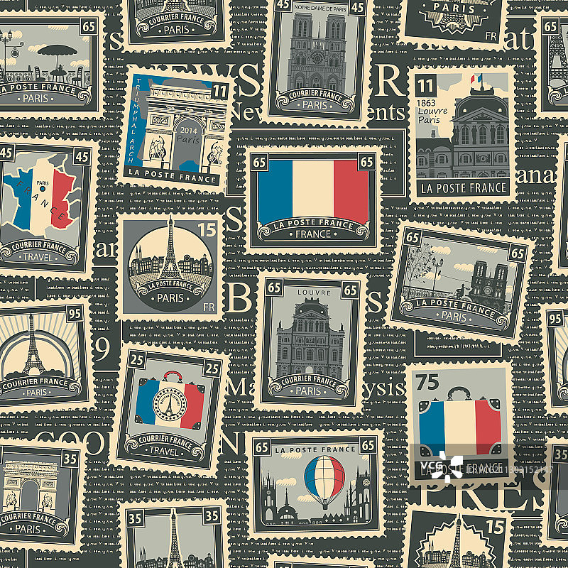 无缝模式与法国邮票图片素材